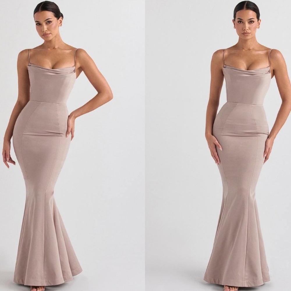 HOUSE OF CB 'Violette' Mushroom Satin Fishtail Gown
